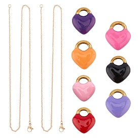 Unicraftale DIY Valentine's Day Themed 304 Stainless Steel Necklaces Making Kits, Including Link Chain Necklace Making & Heart Lock Charms, with Enamel