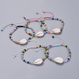 Pulseras trenzadas de cordón de nylon, con abalorios de ojos de gato, cuentas de concha de cowrie y hallazgos de latón