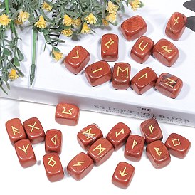 Viking Runes Engraved Rectangle Natural Gemstone Rune Stones, Healing Stones for Chakras Balancing, Crystal Therapy, Meditation, Reiki, Divination