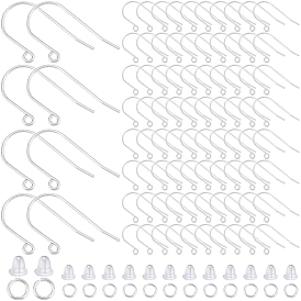 300 шт. 304 крючки для серег из нержавеющей стали, проволока для ушей с петлями, с 300 открытыми соединительными кольцами, 300 гайки ушные пластиковые