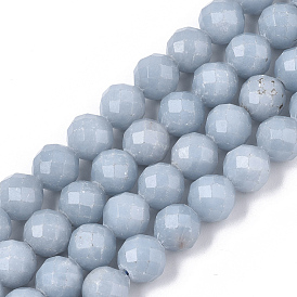 Natural Angelite Beads Strands, Anhydrite Beads, Faceted, Round
