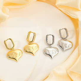 Модные латунные серьги-кольца в форме сердца из прозрачного кубического циркония