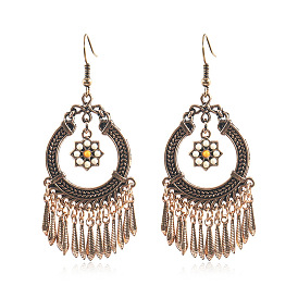 Bohemian Alloy Earrings with Creative Rice Beads, Flower and Tassel Design for Fashionable and Exaggerated Look