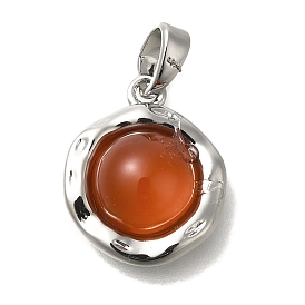 Natural Carnelian(Dyed & Heated) Pendants, Textured Brass Oval Charms