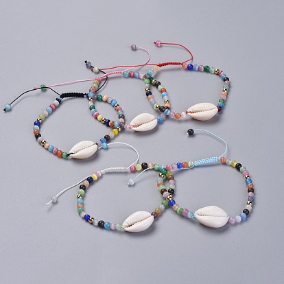 Pulseras trenzadas de cordón de nylon, con abalorios de ojos de gato, cuentas de concha de cowrie y hallazgos de latón