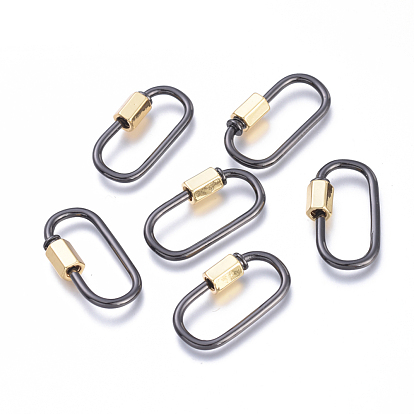 Brass Screw Carabiner Lock Charms, for Necklaces Making, Long-Lasting Plated, Cadmium Free & Lead Free & Nickel Free, Oval
