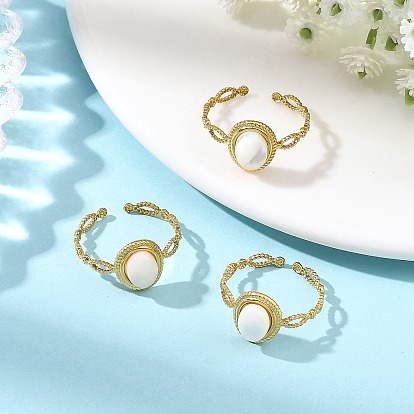 304 Stainless Steel Shell Cuff Open Rings, Oval, Ion Plating(IP)