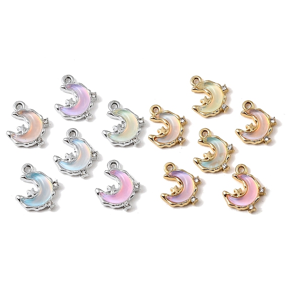 Colgantes de vidrio de aleación de chapado uv, encanto de la luna, con diamante de imitación, facetados, color mezclado