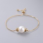 Adjustable Slider Bracelets, Bolo Bracelets, with Plastic Imitation Pearl Beads, Cubic Zirconia, Brass Rhinestone Spacer Beads and Box Chains