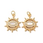 Brass Micro Pave Cubic Zirconia Pendants, Cadmium Free & Lead Free, with Shell, Real 18K Gold Plated, Sun