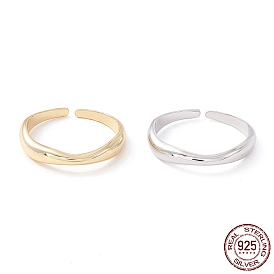 925 Sterling Silver Cuff Ring for Girl Women, Adjustable Twist Plain Dome Open Ring