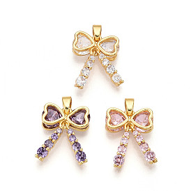 Латунные микро проложить кубического циркония подвески, без кадмия и без свинца, бантом прелести, реальный 18 k позолоченный
