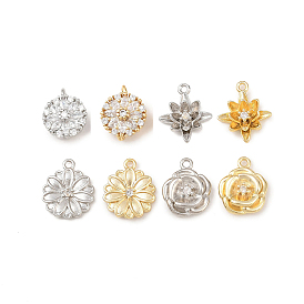 Латунные микропаве прозрачные кубические циркониевые подвески, цветок, долговечный, без кадмия и без свинца, стойки покрытие