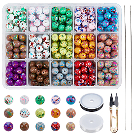 DIY Matte Style Glass Beads Stretch Bracelet Making Kits, include Sharp Steel Scissors, Elastic Crystal Thread, Stainless Steel Beading Needles