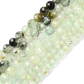 Natural Prehnite Beads Strands, Faceted, Round