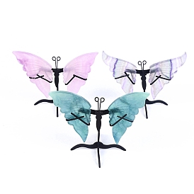 Natural Fluorite Butterfly Wings With Metal Stand for Home Office Desk