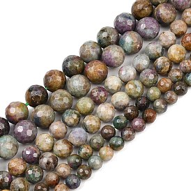 Натуральные красные корундовые бусины, круглые, граненые