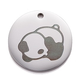 Stainless Steel Pendants, Manual Polishing, Flat Round with Panda