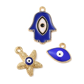 Alloy Enamel Pendants, Golden, Hamsa Hand & Starfish with Evil Eye Charm