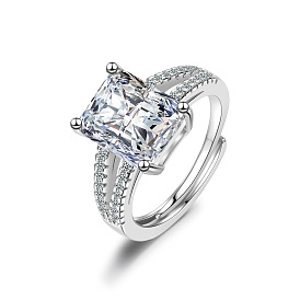 Rectangular Zircon Wedding Diamond Ring, European and American Personalized Fashion Hand Jewelry