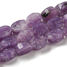 Natural Lepidolite/Purple Mica Stone Beads Strands, Flat Oval