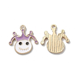 Halloween Rack Plating Alloy Enamel Pendants, Light Gold, Ghost Face with Crown Charm