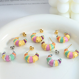 Retro autumn and winter all-match earrings striped enamel dripping oil color geometric contrast color does not fade earrings girls
