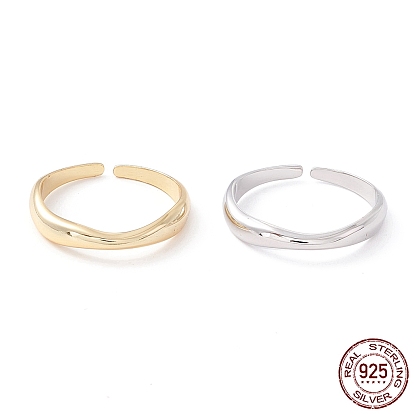 925 Sterling Silver Cuff Ring for Girl Women, Adjustable Twist Plain Dome Open Ring