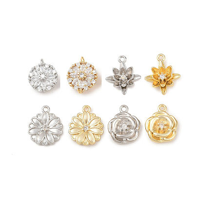 Латунные микропаве прозрачные кубические циркониевые подвески, цветок, долговечный, без кадмия и без свинца, стойки покрытие