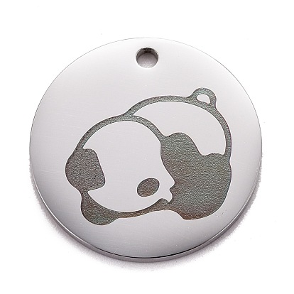 Stainless Steel Pendants, Manual Polishing, Flat Round with Panda