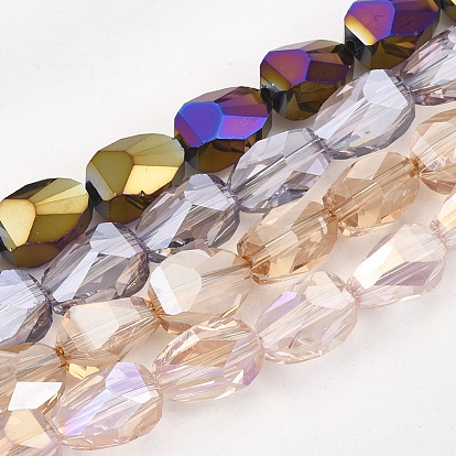 Electroplate Glass Beads Strands, Faceted, Oval