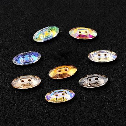 2-Hole Horse Eye Glass Rhinestone Buttons, Faceted