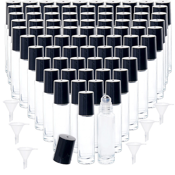 100Pcs Glass & Steel Bead Roller Ball Bottles, Column, with 10Pcs Plastic Funnel Hopper