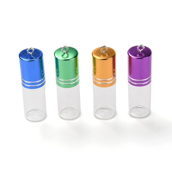 Transparent Glass Perfume Bottle Pendant, with Brass Screw Cap Bottle