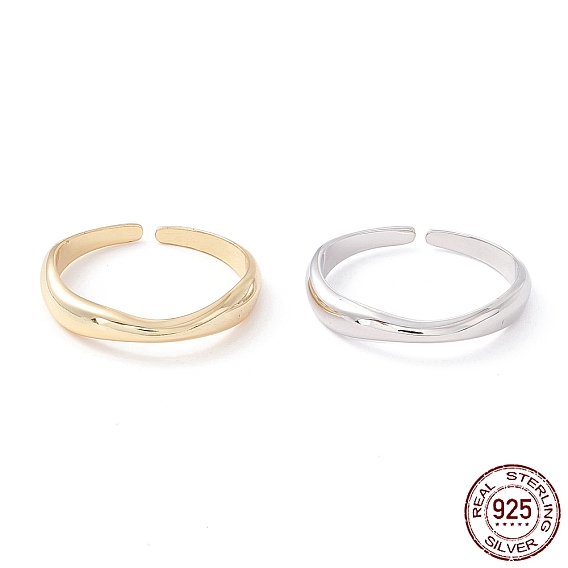 925 Sterling Silver Cuff Ring for Girl Women, Adjustable Twist Plain Dome Open Ring