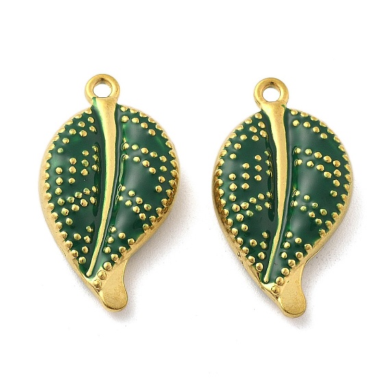 304 подвески из нержавеющей стали, с эмалью, очарование листа, ионное покрытие (ip), реальный 18 k позолоченный