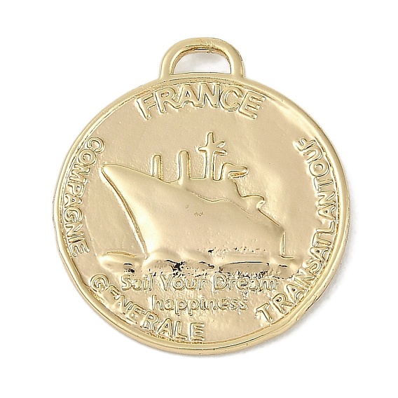 Латунные подвески, без кадмия, без никеля и без свинца, плоский круглый с подвесками в виде французского корабля