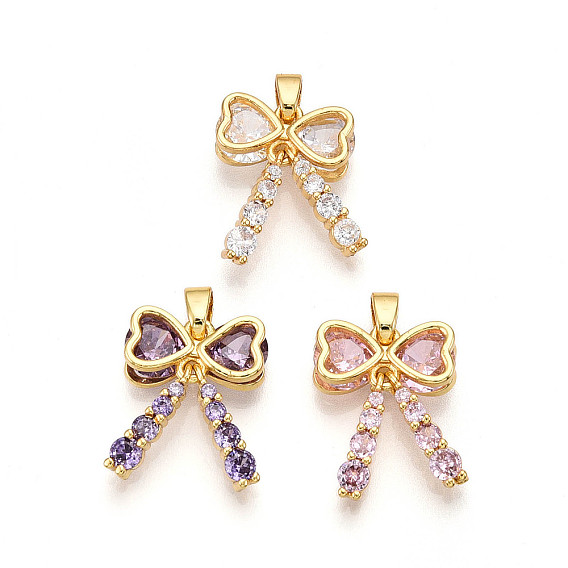 Латунные микро проложить кубического циркония подвески, без кадмия и без свинца, бантом прелести, реальный 18 k позолоченный