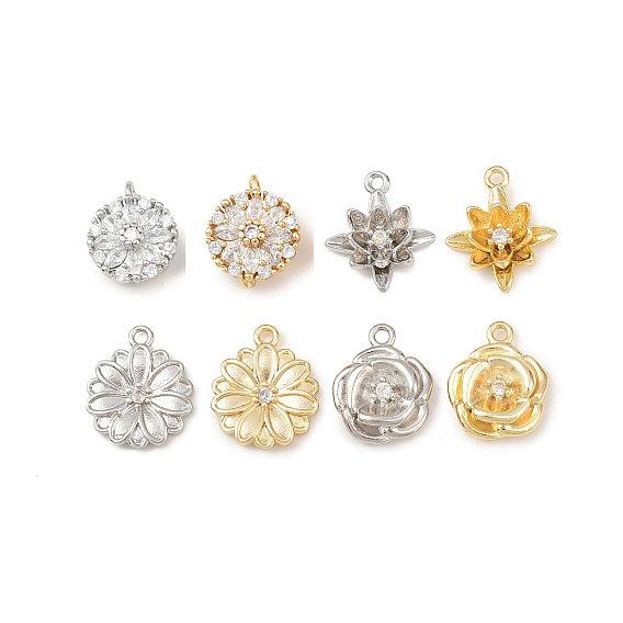 Латунные микропаве прозрачные кубические циркониевые подвески, цветок, долговечный, без кадмия и без свинца, стойки покрытие