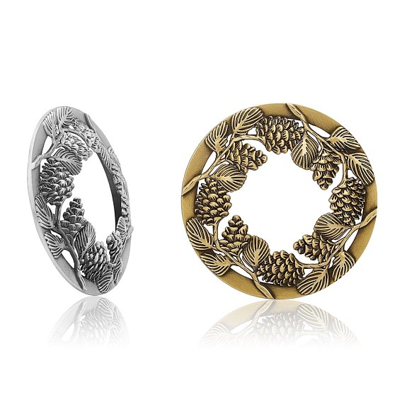 Zinc Alloy Candle Lids, Candle Toppers, Jar Candle Accessories, with Botany Pattern, Round