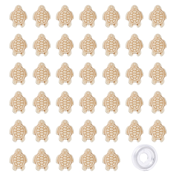 40шт. фарфоровые бусины ручной работы в виде черепахи, с 1 свернутой прочной эластичной эластичной нитью для изготовления эластичных браслетов своими руками