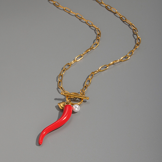 Персонализированные 304 подвески из нержавеющей стали с красной эмалью и перцем чили для женщин