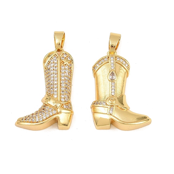 Brass Micro Pave Clear Cubic Zirconia Pendants, Cowboy Boot Charms