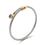 304 Stainless Steel Twist Rope Cuff Bangle, Eaneml Oval & Arcylic Pearl Beaded Torque Bangle for Women