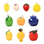 60Pcs 10 Styles Fruit Theme Opaque Resin Pendants, with Platinum Tone Loop, Mixed Color
