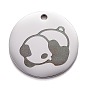 Stainless Steel Pendants, Manual Polishing, Flat Round with Panda