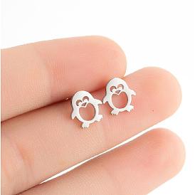 Cute Penguin Ear Studs - Fashionable Stainless Steel Animal Earrings for Winter Christmas (15 words)