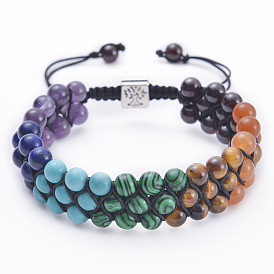 Colorful Natural Stone Tree of Life Bracelet with Triple Crystal Bead Strands