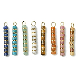 Подвески из бисера хейши из драгоценных камней и гальванизированного синтетического немагнитного гематита, Подвески из бусин в форме диска с 304 петлями из нержавеющей стали, золотые