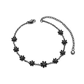 SHEGRACE Stainless Steel Anklets, with Clear Cubic Zirconia, Flower